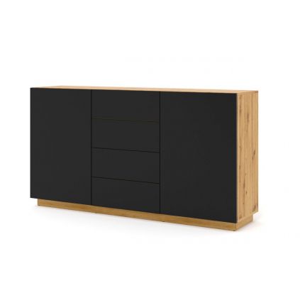 široká komoda v čiernej farbe s dekorom dub artisan