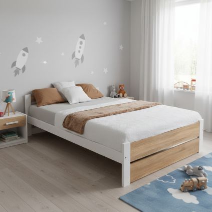 drevena postel lea biela dub sonoma 90x200cm s roštom v detskej izbe